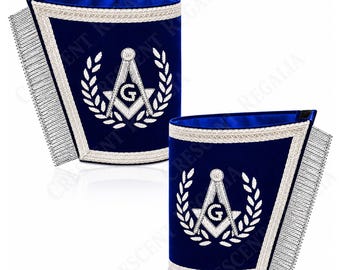 Masonic Blue Lodge Cuffs Hand Embroidered Silver Bullion Square Compass Velvet Regalia Mason Gifts