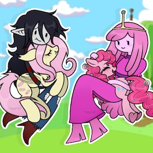 Marceline and princess bubble gum with pinkie pie and flutterbat stickers