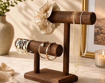 Présentoir à Bijoux en Bois Double Niveau | Porte Bracelets et Colliers | Organisateur de Bijoux Fait Main |Rangement Élégant pour Coiffeuse