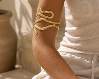 Bracelet de Bras Serpent Vintage Femme – Manchette Ouverte Réglable en Métal, Bijou de Corps Élégant