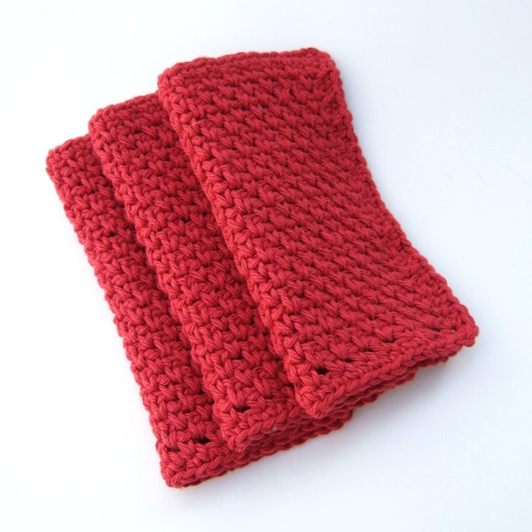 Dishcloths or Washcloths - Country Red- Crochet- Cotton- Set of 3