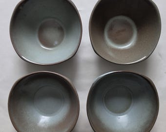 Vintage Frankoma Plainsman Green Fruit/Dessert Bowl Set | 4 5XS Bowls + 4Z Serving Bowl