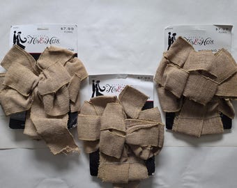 Set of 3 Large Wired Burlap Bows | Rustic Farmhouse Decor | 10" x 14"