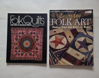 Folk Art Quilting Book Bundle | Hook Rugs & Folk Quilts | 2 Used Books