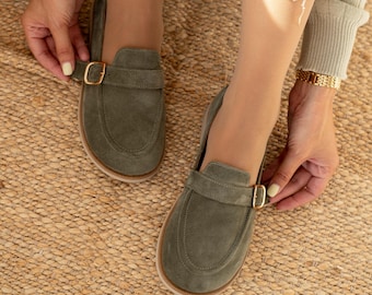 Women's Barefoot Suede Loafers, Wide Toe Box Minimalist Slip-Ons, Zero Drop Flat Walking Shoes