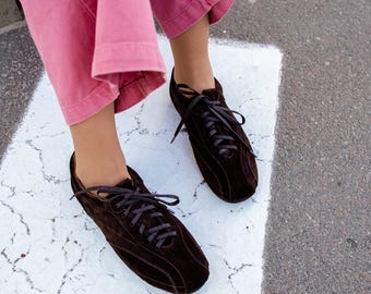 Handmade Suede Sneakers Women, Comfortable Walking Shoes, Contemporary Casual Lifestyle Footwear, Urban Everyday Style