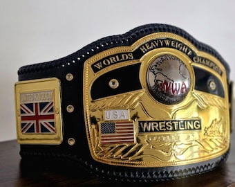 NWA World Heavyweightwarts Gürtel, Handpunziert Leder, Gold Finish, Erwachsene Größe