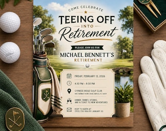 Golf Retirement Invitation, Teeing Off Retirement Party Invite, Editable Golf Farewell, Printable Digital Invite for Him, Green Golf Par Tee