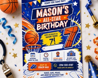 Basketball Birthday Invitation, MVP All Star Game Day Party Invite, Editable Printable Digital Template, Boys Sports Party,