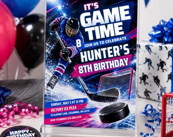 Hockey Birthday Invitation, Game Time Party Invite, Ice Hockey Digital Template, Sports Birthday Party Printable Invite for Kids Boys Party!