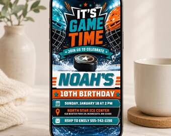 Hockey Birthday Invitation, Ice Hockey Party Invite, Game Time Sports Birthday, Printable Digital Invite Boys, Editable Template Party Print