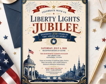 America 250th Birthday Invitation, 4th of July Party Invite, Vintage Patriotic Canva Template, Printable Digital Download USA Jubilee Invite