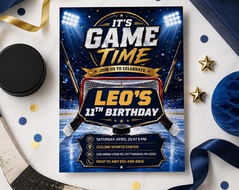 Hockey Birthday Invitation, Game Time Party Invite, Ice Hockey Digital Template, Editable Printable Sports Birthday Invite for Boys Kids Fun