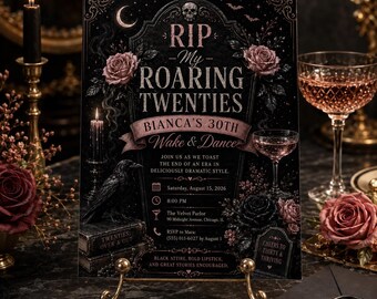 RIP Roaring Twenties 30th Birthday Invitation, Gothic Black Roses Editable Template, Funeral for Youth Party Invite, Printable 1920s Invite!