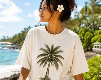 Comfort Colors® Palm Tree Shirt, Vintage Tropical Beach Tee, Hawaii Vacation Shirt, Coastal Graphic Tee, Summer Island Shirt