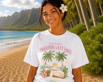 Comfort Colors® Paradise Lazy Days Shirt, Beach T-Shirt, Tropical Vacation Tee, Coastal Graphic Shirt, Summer Island Shirt