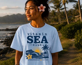 Vitamin Sea Club Shirt, Beach Graphic Tee, Tropical Palm Tree Shirt, Coastal Vacation Tee, Ocean Lover Gift, Summer Unisex Shirt