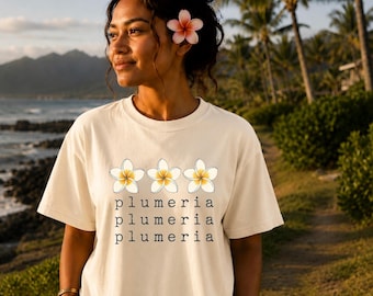 Plumeria Shirt, Tropical Flower Graphic Tee, Hawaiian Floral Shirt, Beach Vacation Tee, Island Summer Shirt, Aloha Gift