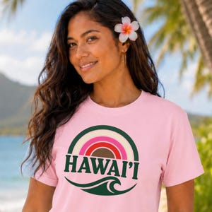 Hawaii Retro Rainbow Wave Shirt, Aloha Vintage Surf Tee, Tropical Beach Shirt, Island Graphic Tee, Summer Vacation Gift image 6