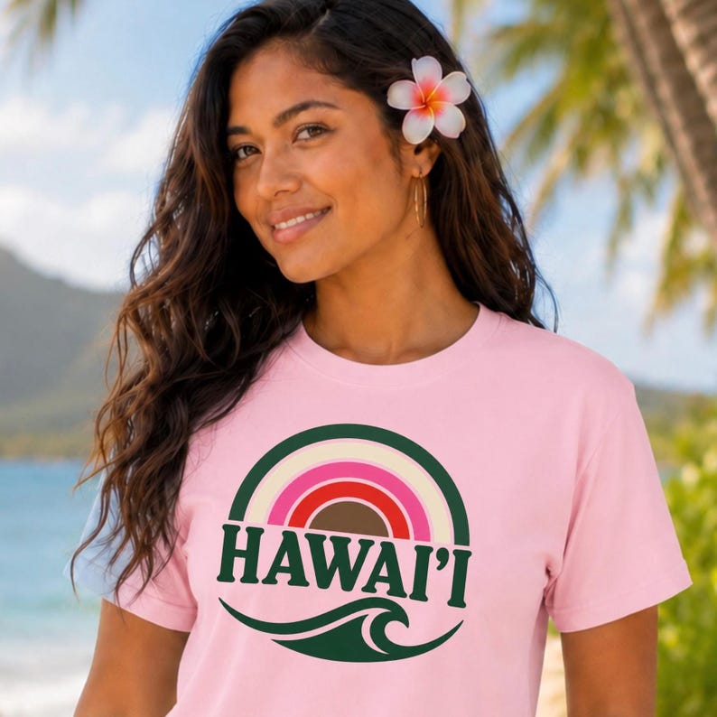 Hawaii Retro Rainbow Wave Shirt, Aloha Vintage Surf Tee, Tropical Beach Shirt, Island Graphic Tee, Summer Vacation Gift image 6