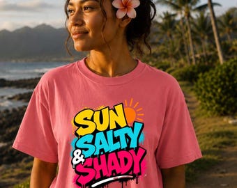 Sun Salty & Shady Shirt, Beach Graphic Tee, Summer Vacation Shirt, Tropical Coastal Tee, Beach Lover Gift, Unisex Tee