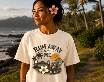 Funny Beach Drinking Shirt, Rum Away With Me Tee, Tropical Cocktail Shirt, Beach Vacation Tee, Summer Graphic Shirt, Unisex Tee