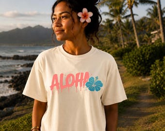 Aloha Hibiscus Shirt, Tropical Hawaii Graphic Tee, Floral Beach Shirt, Summer Vacation Tee, Island Style Gift, Graffiti style