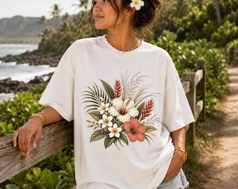 Comfort Colors® Hibiscus Shirt, Tropical Floral Tee, Hawaiian Flower Shirt, Beach Vacation Shirt, Summer Graphic Tee, Tropical Gift