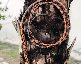 Handmade Leather Bullwhip | Black Tan Two-Tone Braided Design (4 FT, 6 FT)