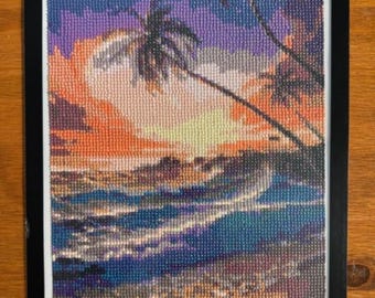 Ocean, Sunset, Sand, Palms Trees Diamond Painting with Magnetic Frame