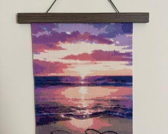 Ocean Sunset Hearts Diamond Painting with Frame