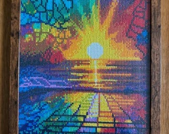 Colorful Sunset Diamond Painting with Wooden and Glass Frame