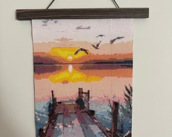 Lake, Dock, Sunset, Birds Diamond Painting with Frame