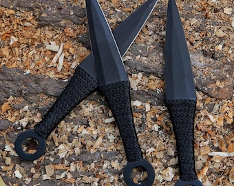 Zestaw 3 ręcznie kutych noży do rzucania Kunai, ostrych noży Kunai, noży myśliwskich, noży kempingowych, prezentów dla męża, prezentów dla niego/niej