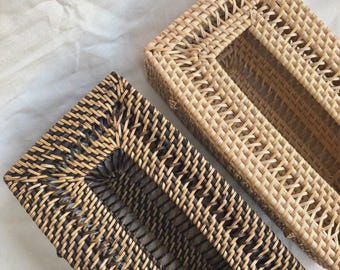 Caixa Dispensadora de Lenços de Papel em Rattan Natural A004, Caixa Facial Trançada, Decoração Boho para Casa, Banheiro Rústico, Lenços de Papel Trançados Ecológicos