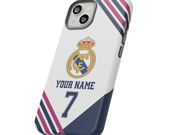 Funda personalizada para teléfono del Real Madrid - Estilo camiseta, funda personalizada para iPhone y Samsung, regalo para él, regalo deportivo