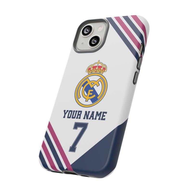 Funda personalizada para teléfono del Real Madrid - Estilo camiseta, funda personalizada para iPhone y Samsung, regalo para él, regalo deportivo imagen 1