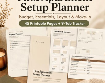 First Apartment Checklist, Apartment Essentials List Printable, Move In Planner PDF, Room Layout Planner, New Apartment Budget Guide