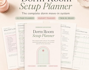 Dorm Room Setup Planner, College Essentials Checklist, Budget Tracker (Digital Download)