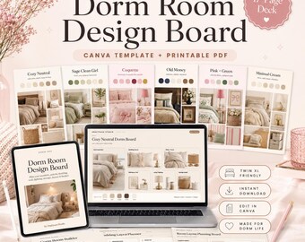Dorm Room Design Board, Canva Template, Twin XL Bedding Planner (Digital Download)