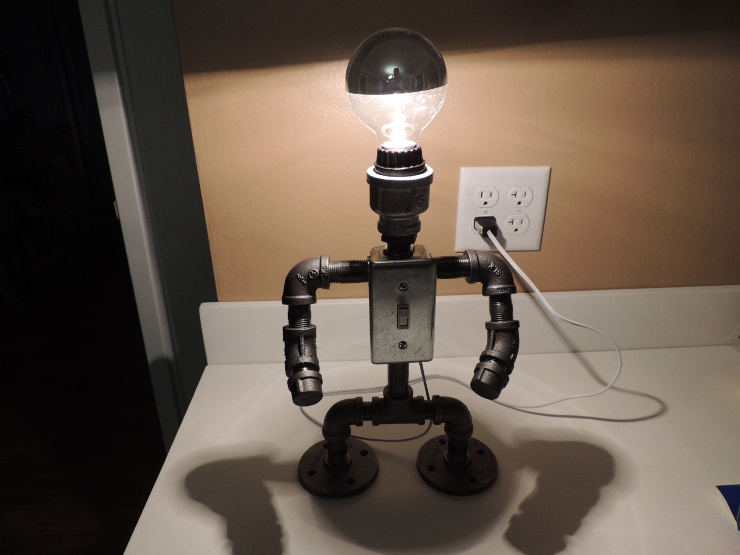 Black Pipe Table Lamp Robot With Light Switch Etsy