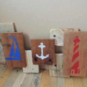 Nautical Beach Rustic Wood Wall Art Sailboat Lighthouse Ocean Lake Pallet Wood Home Decor
