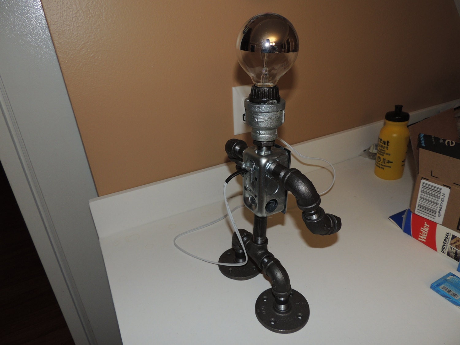 Black Pipe Table Lamp Robot With Light Switch Etsy