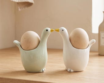 Portauovo in ceramica a forma di oca, portauova in porcellana a forma di oca, simpatico supporto per uova a forma di animale, stoviglie minimaliste per la colazione, regalo per lei, regalo per gli amanti delle oche