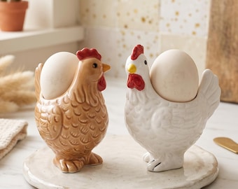 Eierbecher aus Keramik in Hühnerform, Ostereierhalter im Landhausstil, niedliche Hühnerfigur, Deko für den Frühstückstisch, Geschenk für Mama, Küchentischdekoration