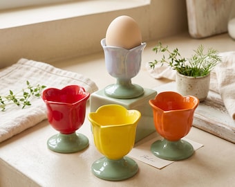 Tulip Ceramic Egg Cup, Single Egg Holder, Kitchen/Table Decoration, Floral Egg Stand, Housewarming Gift for Kitchen Lovers