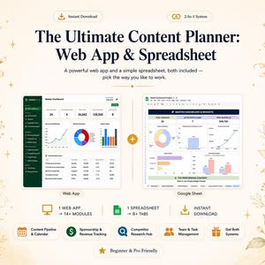 Content Planner, Social Media Calendar & Creator Web App, Google Sheets Bundle