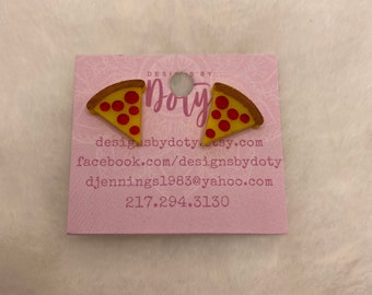 Pizza earrings laser cut choice of studs or dangles, choice of supreme or pepperoni