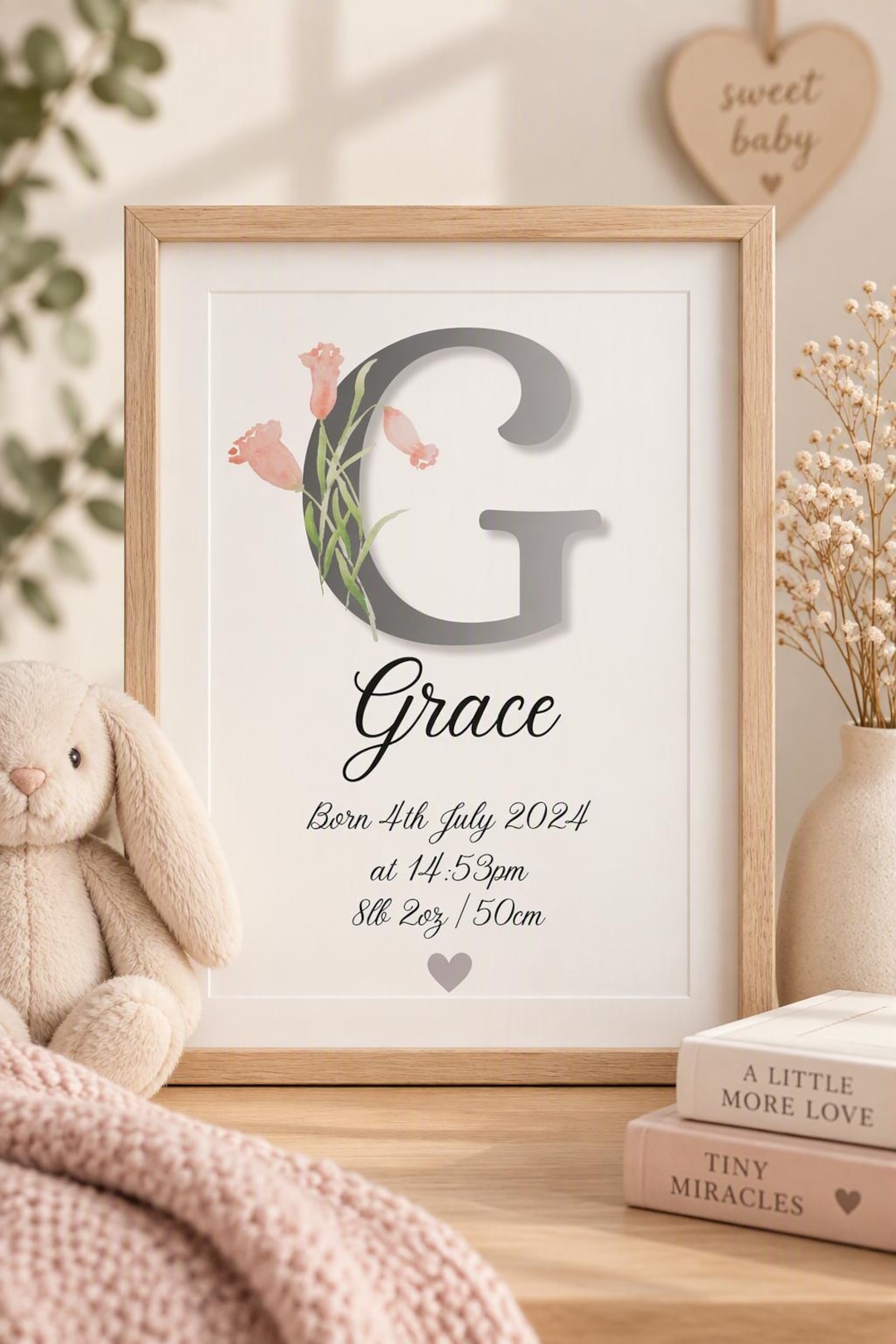 Personalised Baby Birth Announcement Print | Custom Newborn Nursery ...