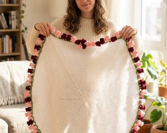 Hand-Crocheted Rose Bouquet Blanket, Foldable Throw, Soft Yarn, Keepsake Gift